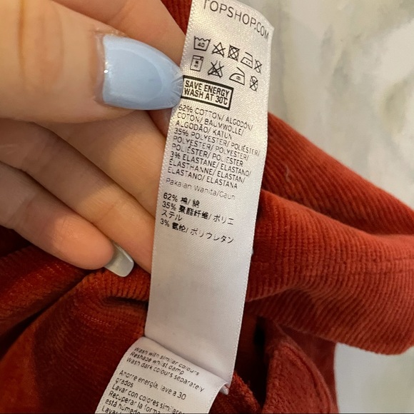 Topshop 2 rust orange corduroy mini dress pockets - Picture 9 of 9